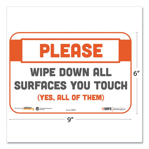 Tabbies® Besafe Messaging Repositionable Wall-door Signs, 9 X 6, Please Wipe Down All Surfaces You Touch, White, 3-pack freeshipping - TVN Wholesale