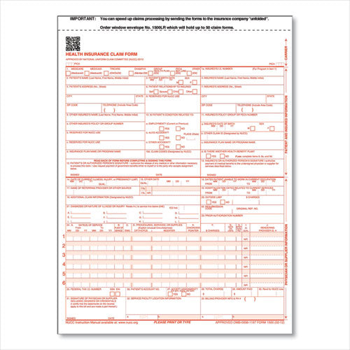 ComplyRight® Cms-1500 Health Insurance Claim Forms, One-part, 8.5 X 11, 500-box freeshipping - TVN Wholesale