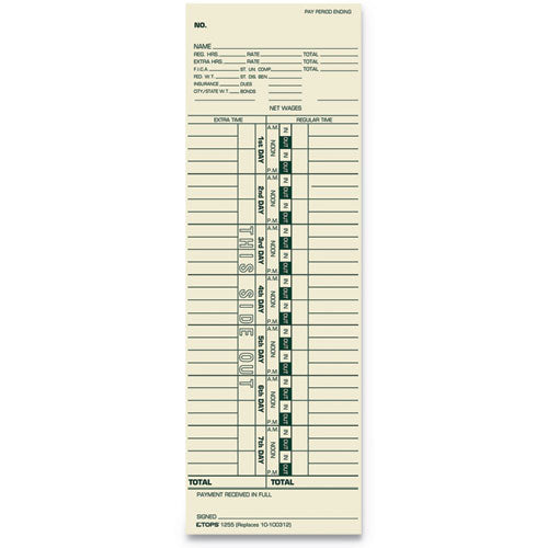 TOPS™ Time Clock Cards, Replacement For 10-100312-1950-9301-k14-36981d, One Side, 3.5 X 10.5, 500-box freeshipping - TVN Wholesale