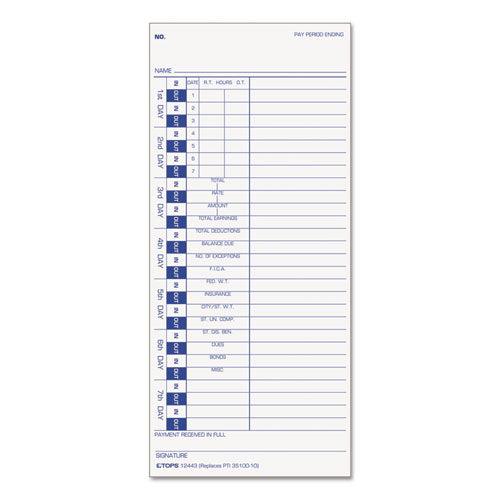 TOPS™ Time Clock Cards, Replacement For 10-800292-m-33, One Side, 3.5 X 9, 100-pack freeshipping - TVN Wholesale