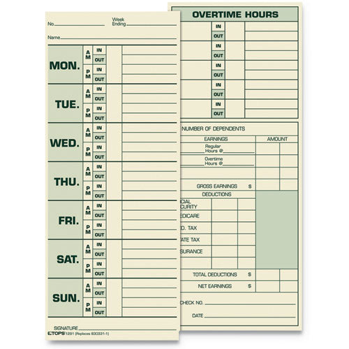 TOPS™ Time Clock Cards, Replacement For 331-10, Two Sides, 3.5 X 8.5, 500-box freeshipping - TVN Wholesale