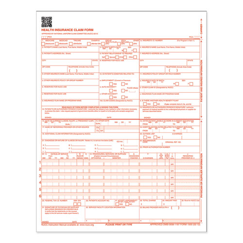 TOPS™ Centers For Medicare And Medicaid Services Claim Forms, Cms1500-hcfa1500, 8.5 X 11, 500 Forms-pack freeshipping - TVN Wholesale