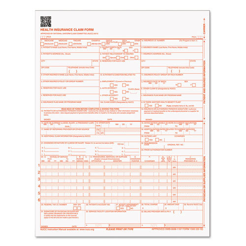 TOPS™ Centers For Medicare And Medicaid Services Claim Forms, Cms1500-hcfa1500, 8.5 X 11, 500 Forms-pack freeshipping - TVN Wholesale