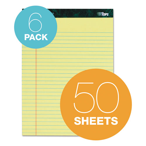 TOPS™ Docket Ruled Perforated Pads, Wide-legal Rule, 50 Canary-yellow 8.5 X 11.75 Sheets, 6-pack freeshipping - TVN Wholesale