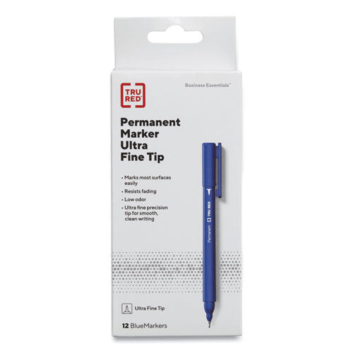 TRU RED™ Permanent Marker, Pen-style, Extra-fine Needle Tip, Blue, Dozen freeshipping - TVN Wholesale