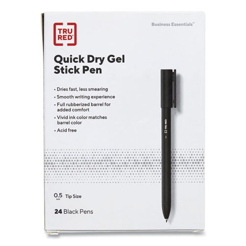 TRU RED™ Quick Dry Gel Pen, Stick, Fine 0.5 Mm, Black Ink, Black Barrel, 24-pack freeshipping - TVN Wholesale