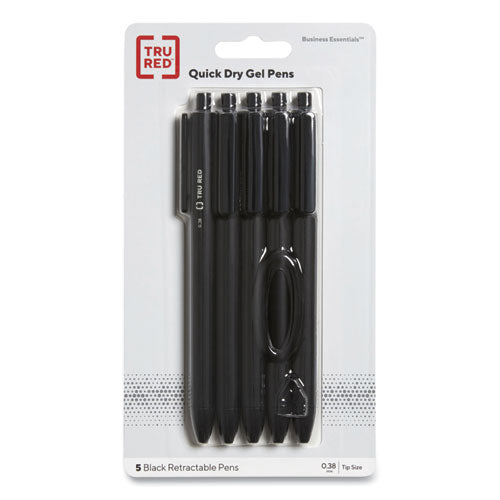TRU RED™ Quick Dry Gel Pen, Retractable, Extra-fine 0.38 Mm, Black Ink, Black Barrel, 5-pack freeshipping - TVN Wholesale
