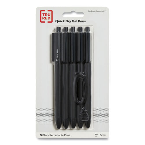 TRU RED™ Quick Dry Gel Pen, Retractable, Bold 1 Mm, Black Ink, Black Barrel, 5-pack freeshipping - TVN Wholesale