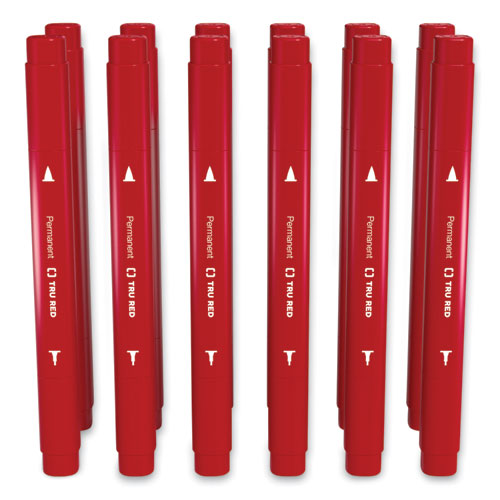 TRU RED™ Permanent Marker, Pen-style Twin-tip, Extra-fine-fine Bullet-needle Tips, Red, Dozen freeshipping - TVN Wholesale
