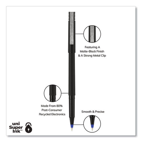 uni-ball® Roller Ball Pen, Stick, Micro 0.5 Mm, Blue Ink, Black Barrel, 72-pack freeshipping - TVN Wholesale