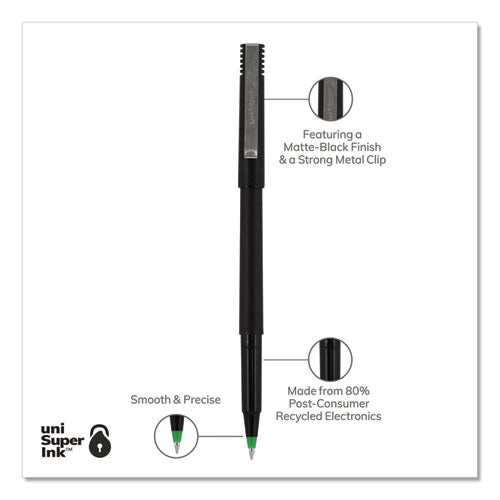 uni-ball® Roller Ball Pen, Stick, Micro 0.5 Mm, Green Ink, Black Matte Barrel, Dozen freeshipping - TVN Wholesale