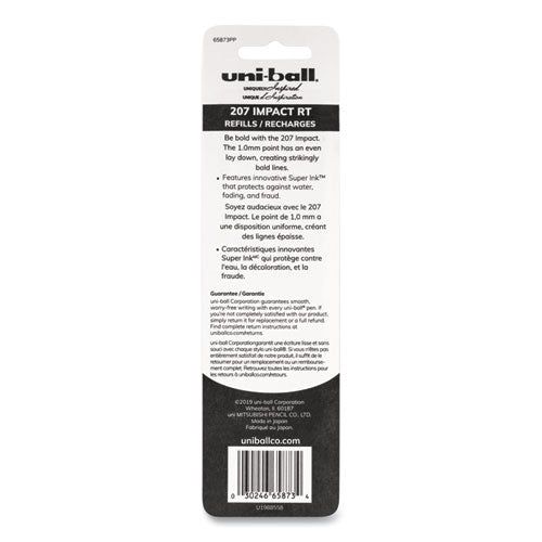 uni-ball® Refill For Gel 207 Impact Rt Roller Ball Pens, Bold Conical Tip, Black Ink, 2-pack freeshipping - TVN Wholesale