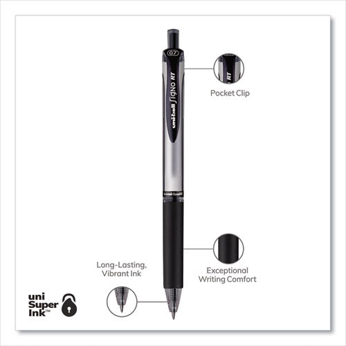 uni-ball® Signo Gel Pen, Retractable, Medium 0.7 Mm, Black Ink, Black-metallic Accents Barrel, Dozen freeshipping - TVN Wholesale