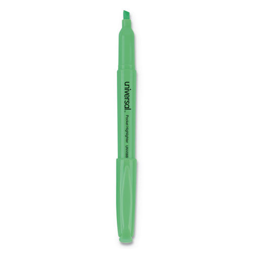 Universal™ Pocket Highlighters, Fluorescent Green Ink, Chisel Tip, Green Barrel, Dozen freeshipping - TVN Wholesale
