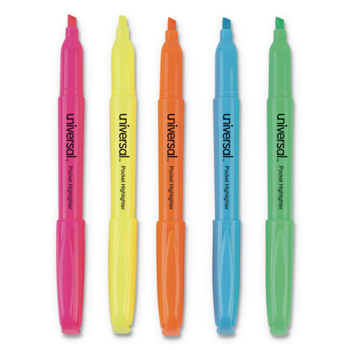 Universal™ Pocket Highlighters, Fluorescent Orange Ink, Chisel Tip, Orange Barrel, Dozen freeshipping - TVN Wholesale