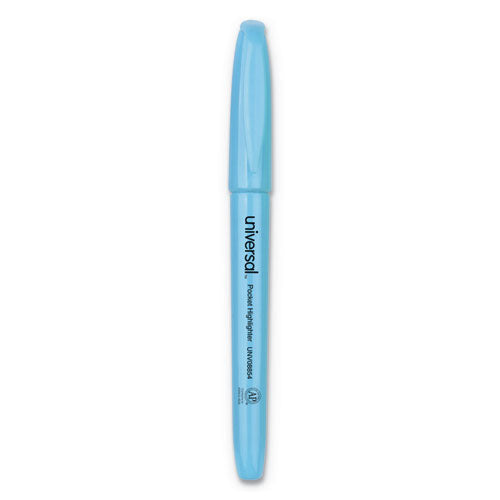 Universal™ Pocket Highlighters, Fluorescent Blue Ink, Chisel Tip, Blue Barrel, Dozen freeshipping - TVN Wholesale