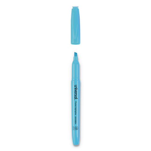 Universal™ Pocket Highlighters, Fluorescent Blue Ink, Chisel Tip, Blue Barrel, Dozen freeshipping - TVN Wholesale