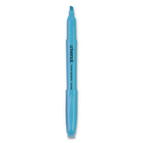 Universal™ Pocket Highlighters, Fluorescent Blue Ink, Chisel Tip, Blue Barrel, Dozen freeshipping - TVN Wholesale