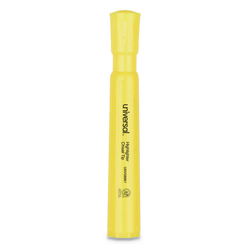 Universal™ Desk Highlighters, Fluorescent Yellow Ink, Chisel Tip, Yellow Barrel, Dozen freeshipping - TVN Wholesale