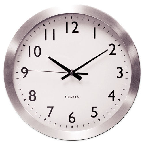Universal® Brushed Aluminum Wall Clock, 12" Overall Diameter, Silver Case, 1 Aa (sold Separately) freeshipping - TVN Wholesale