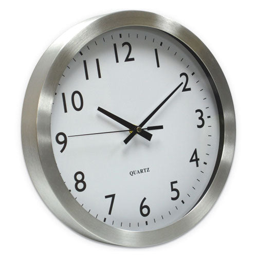 Universal® Brushed Aluminum Wall Clock, 12" Overall Diameter, Silver Case, 1 Aa (sold Separately) freeshipping - TVN Wholesale