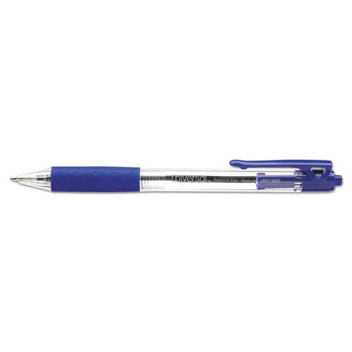 Universal™ Comfort Grip Ballpoint Pen, Retractable, Medium 1 Mm, Blue Ink, Clear Barrel, Dozen freeshipping - TVN Wholesale