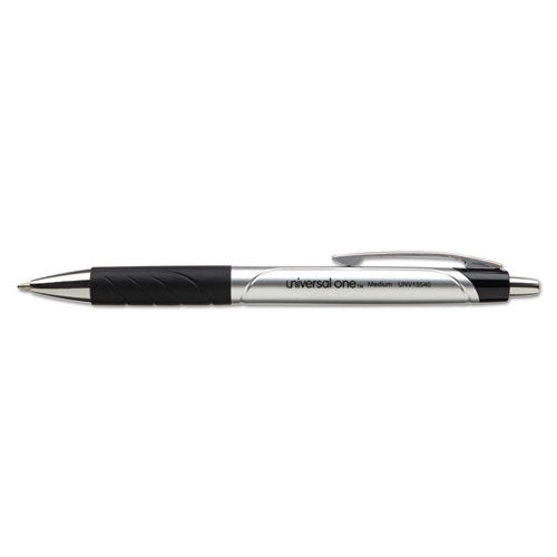 Universal™ Comfort Grip Ballpoint Pen, Retractable, Medium 1 Mm, Black Ink, Silver Barrel, Dozen freeshipping - TVN Wholesale