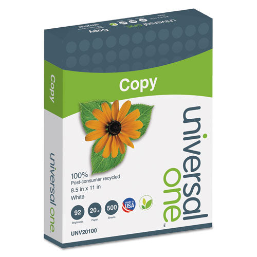 Universal® 100% Recycled Copy Paper, 92 Bright, 20lb, 8.5 X 11, White, 500 Sheets-ream, 10 Reams-carton freeshipping - TVN Wholesale