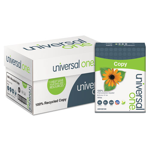 Universal® 100% Recycled Copy Paper, 92 Bright, 20lb, 8.5 X 11, White, 500 Sheets-ream, 10 Reams-carton freeshipping - TVN Wholesale