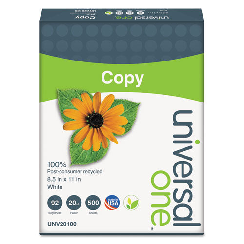 Universal® 100% Recycled Copy Paper, 92 Bright, 20lb, 8.5 X 11, White, 500 Sheets-ream, 10 Reams-carton freeshipping - TVN Wholesale