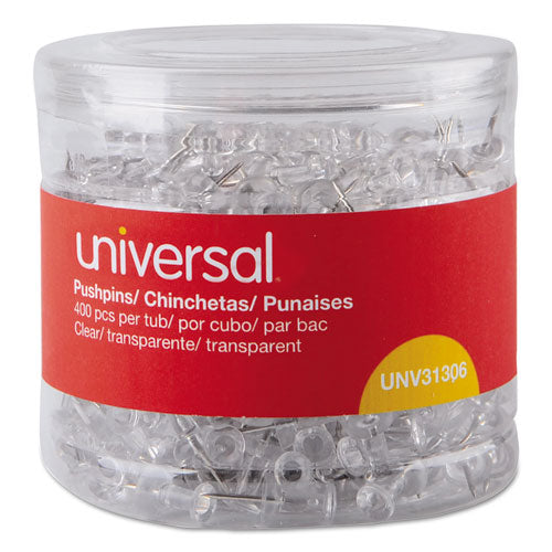Universal® Clear Push Pins, Plastic, 3-8", 400-pack freeshipping - TVN Wholesale