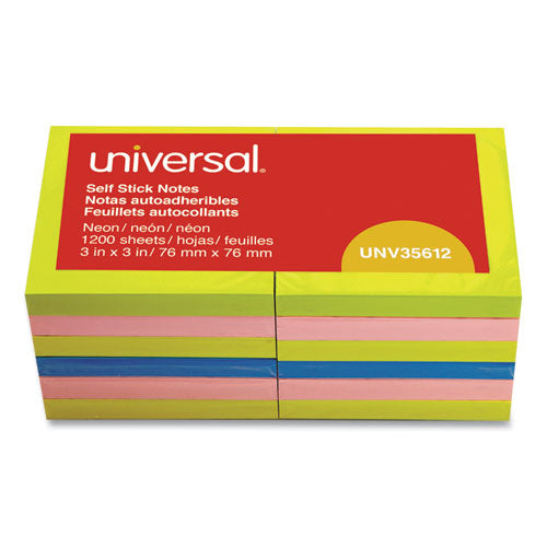 Universal® Fan-folded Self-stick Pop-up Notes, 3 X 3, Assorted Neon-yellow, 100sheet, 12-pk freeshipping - TVN Wholesale