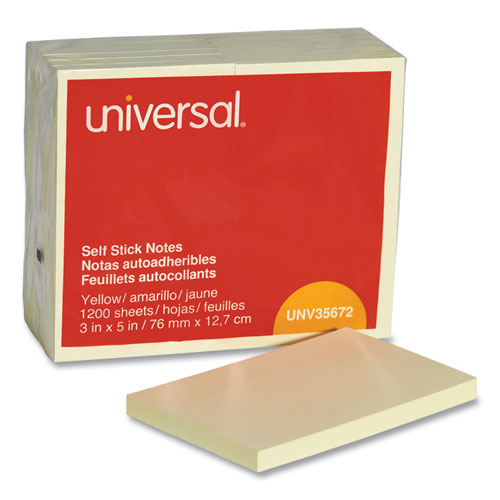 Universal® Self-stick Note Pads, 3 X 5, Yellow, 100-sheet, 12-pack freeshipping - TVN Wholesale