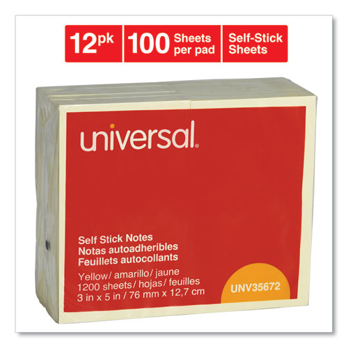 Universal® Self-stick Note Pads, 3 X 5, Yellow, 100-sheet, 12-pack freeshipping - TVN Wholesale