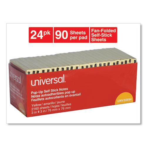 Universal® Fan-folded Self-stick Pop-up Note Pads, 3" X 3", Yellow, 90-sheet, 24-pack freeshipping - TVN Wholesale