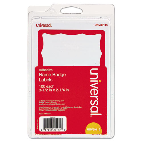 Universal® Border-style Self-adhesive Name Badges, 3 1-2 X 2 1-4, White-red, 100-pack freeshipping - TVN Wholesale