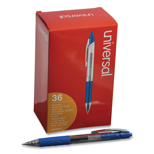 Universal™ Comfort Grip Gel Pen, Retractable, Medium 0.7 Mm, Blue Ink, Clear-blue Barrel, 36-pack freeshipping - TVN Wholesale