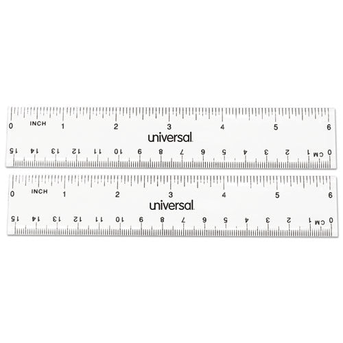 Universal® Clear Plastic Ruler, Standard-metric, 6" Long, Clear, 2-pack freeshipping - TVN Wholesale
