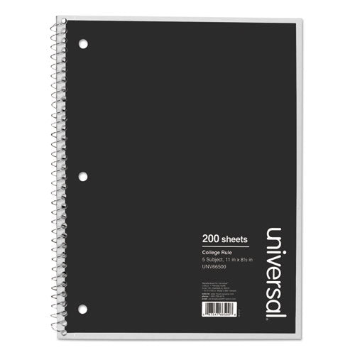 Universal® Wirebound Notebook, 5 Subject, Medium-college Rule, Black Cover, 11 X 8.5, 200 Sheets freeshipping - TVN Wholesale