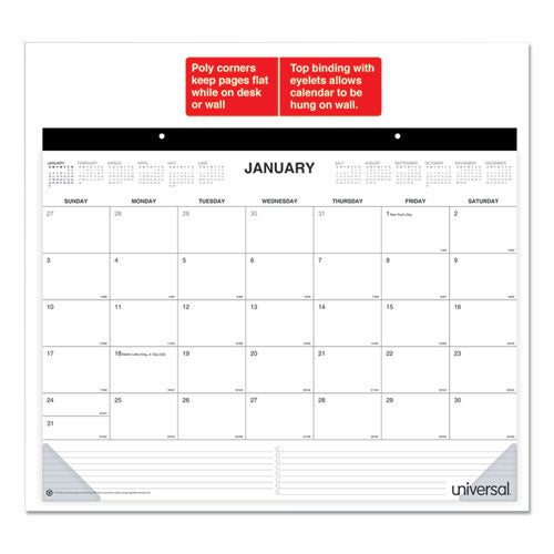 Universal® Desk Pad Calendar, 22 X 17, White-black Sheets, Black Binding, Clear Corners, 12-month (jan To Dec): 2022 freeshipping - TVN Wholesale