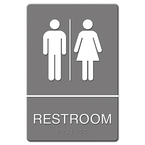 Headline® Sign Ada Sign, Restroom Symbol Tactile Graphic, Molded Plastic, 6 X 9, Gray freeshipping - TVN Wholesale