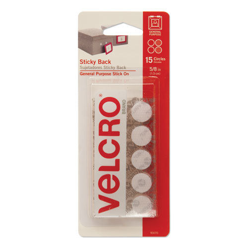 VELCRO® Brand Sticky-back Fasteners, Removable Adhesive, 0.63" Dia, White, 15-pack freeshipping - TVN Wholesale