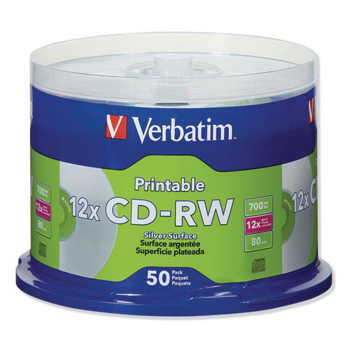 Verbatim® Cd-rw Datalifeplus Printable Rewritable Disc, 700 Mb-80 Min, 12x, Spindle, Silver, 50-pack freeshipping - TVN Wholesale