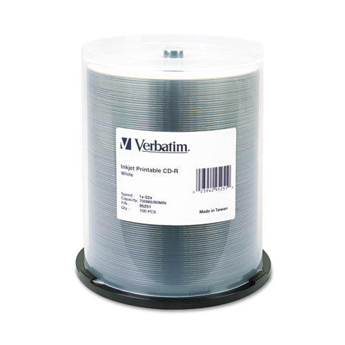 Verbatim® Cd-r Printable Recordable Disc, 700 Mb-80 Min, 52x, Spindle, Silver, 100-pack freeshipping - TVN Wholesale