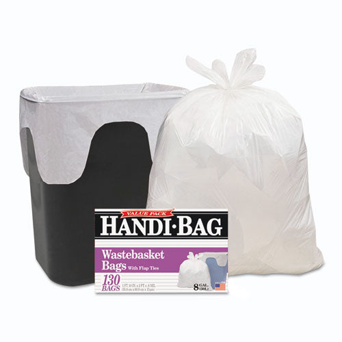 Handi-Bag® Super Value Pack, 8 Gal, 0.6 Mil, 22" X 24", White, 130-box freeshipping - TVN Wholesale