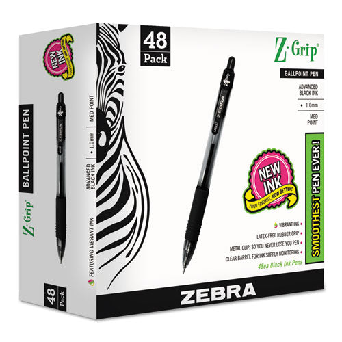 Zebra® Z-grip Ballpoint Pen, Retractable, Medium 1 Mm, Black Ink, Black Barrel, 48-pack freeshipping - TVN Wholesale