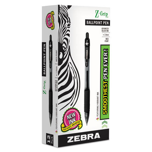 Zebra® Z-grip Ballpoint Pen, Retractable, Medium 1 Mm, Black Ink, Clear Barrel, Dozen freeshipping - TVN Wholesale