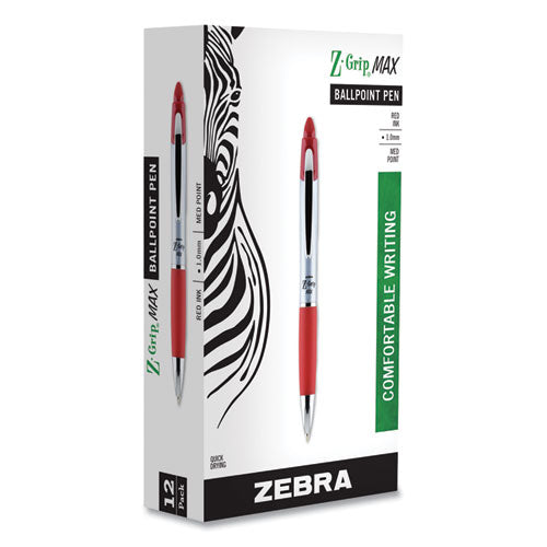 Zebra® Z-grip Max Ballpoint Pen, Retractable, Medium 1 Mm, Red Ink, Silver Barrel, Dozen freeshipping - TVN Wholesale