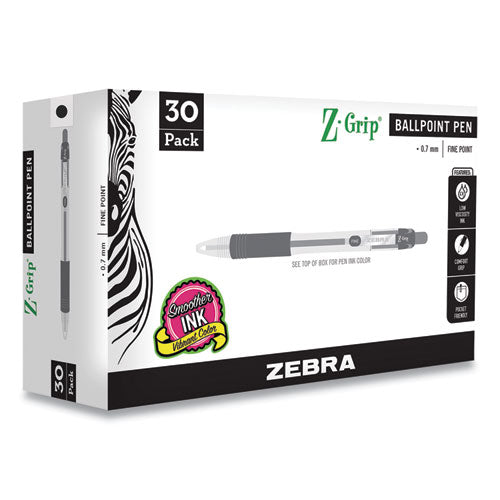 Zebra® Z-grip Ballpoint Pen, Retractable, Medium 0.7 Mm, Black Ink, Black Tinted Barrel, 30-pack freeshipping - TVN Wholesale