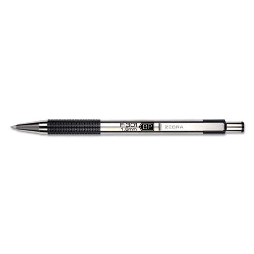 Zebra® F-301 Ballpoint Pen, Retractable, Bold 1.6 Mm, Black Ink, Stainless Steel-black Barrel, Dozen freeshipping - TVN Wholesale